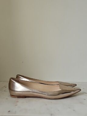 JIMMY CHOO: Glam Shiny Gold Leather Pointed Toe Flats